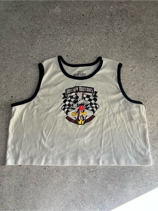Disney Tops - Disney White Tank Top with Black Trim and Mickey Motors Graphic